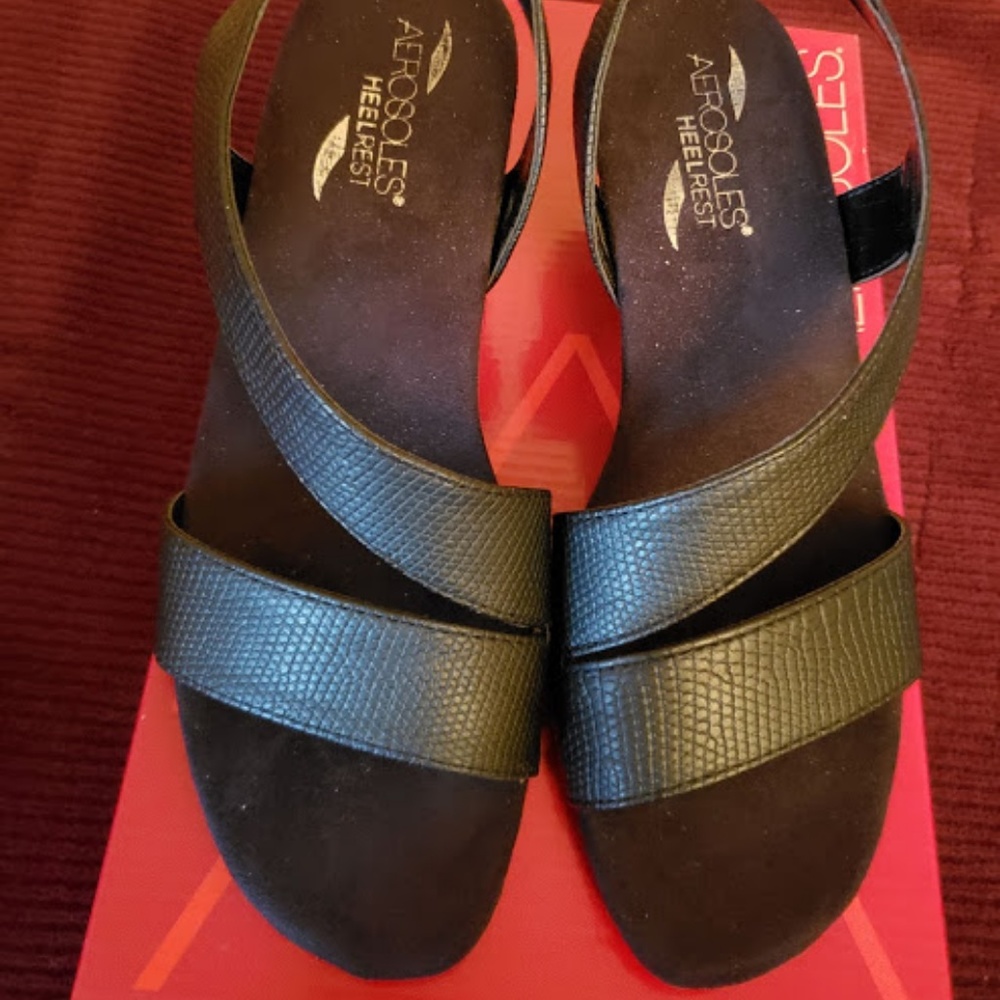 Aerosole  Size 7 Black 'Snakeskin' Strappy Sandals